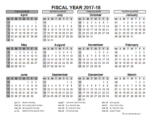 2017-2018 Fiscal Calendar UK Template