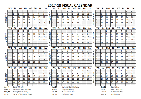 2017 Fiscal Calendar Template Starts at April