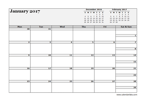 2017 Three Month Calendar Template