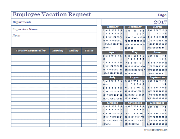 2017 Business Employee Vacation Request - Free Printable 