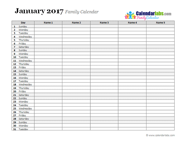 2017 Monthly Planner Template