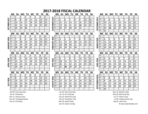 Fiscal Calendar 2017-18 templates