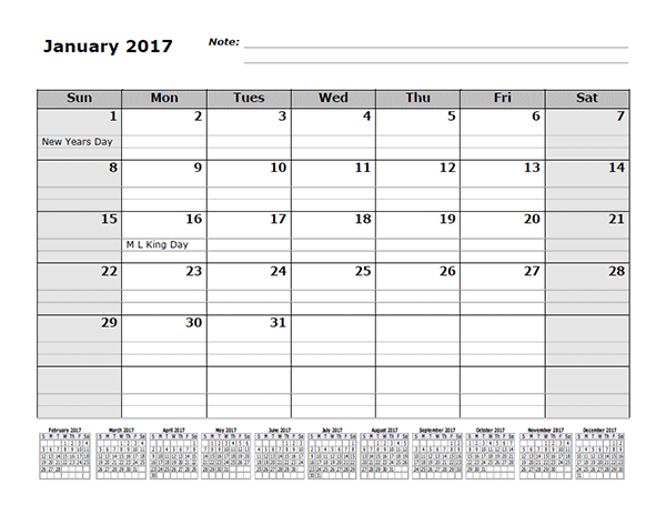 12 Month Calendar Template