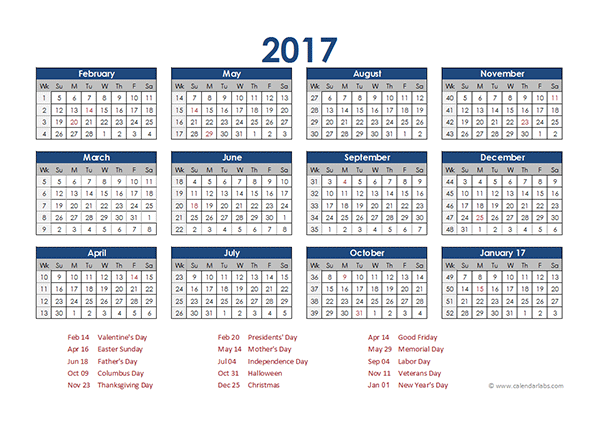 2017 Accounting Calendar 4-5-4