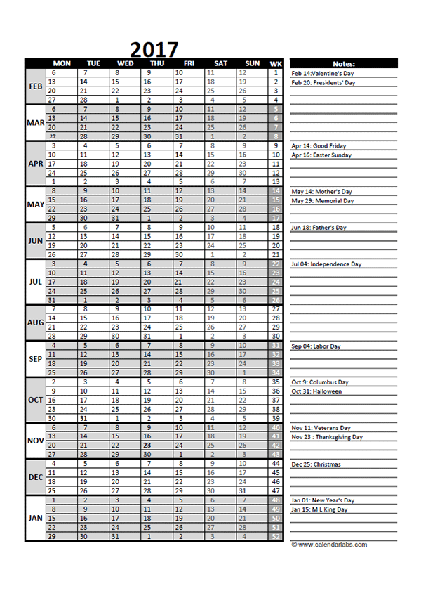 2017 Accounting Month End Close Calendar