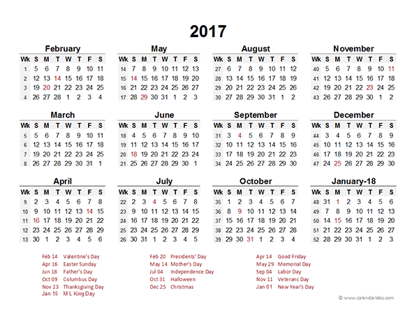 2017 Accounting Period Calendar 4-4-5