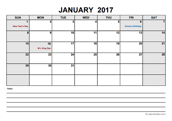 2017 Blank Calendar PDF