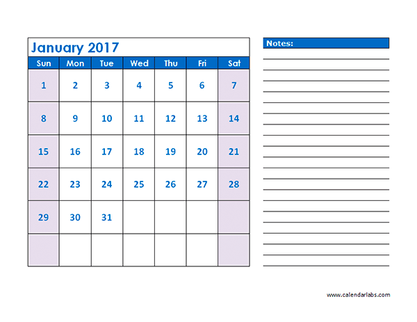 2017 Blank Printable Calendar