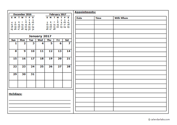 2017 Blank Schedule Template