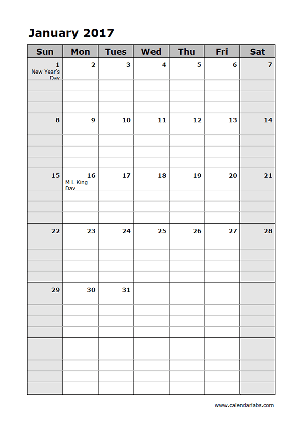 July 2017 Blank Calendar Template