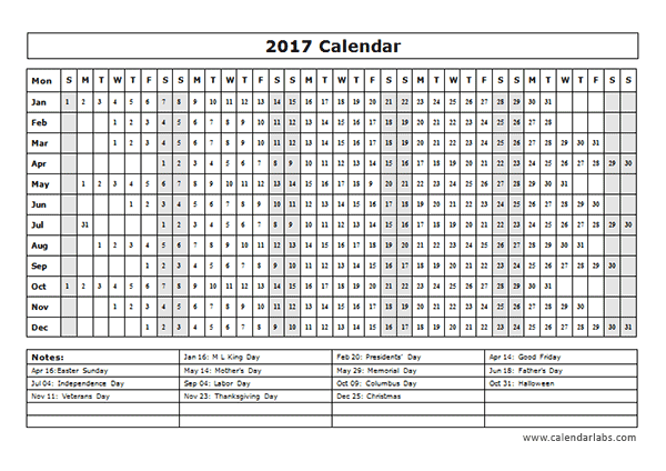 Printable Calendar 2017 Template