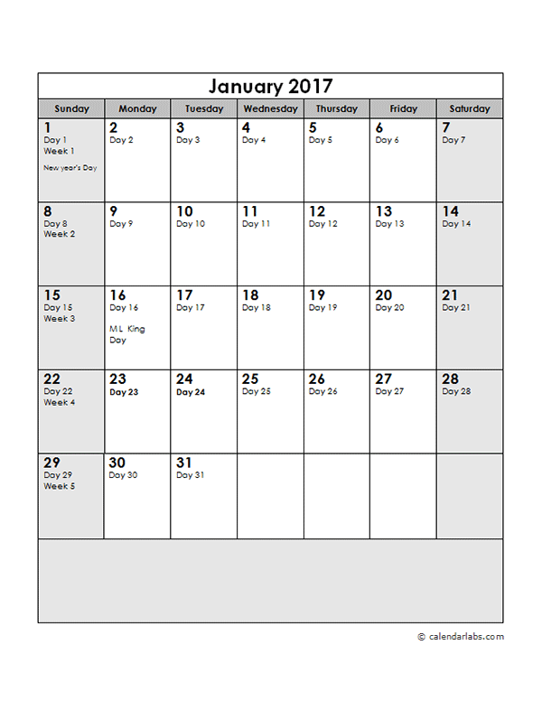 2017 Calendar with Julian Dates