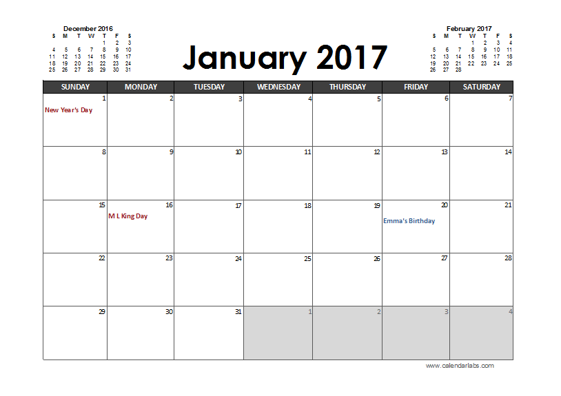 Calendar Excel Template 2017 Calendar Excel Template 2017