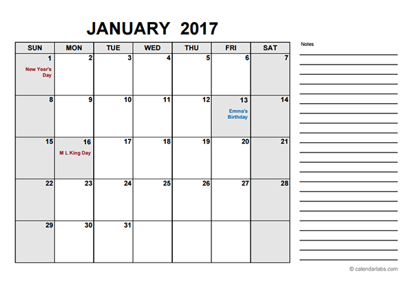 2017 Free Calendar PDF