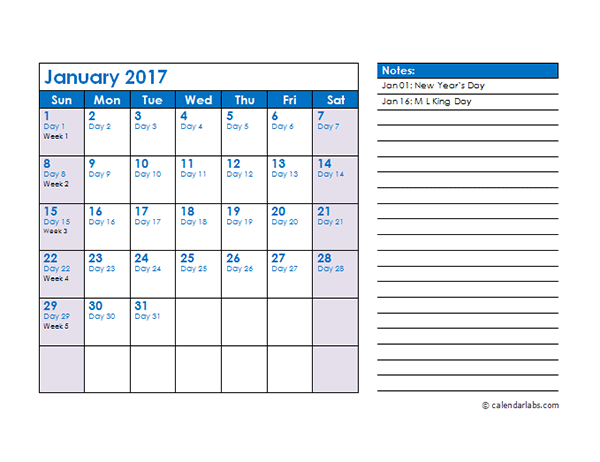 2017 Julian Date Calendar