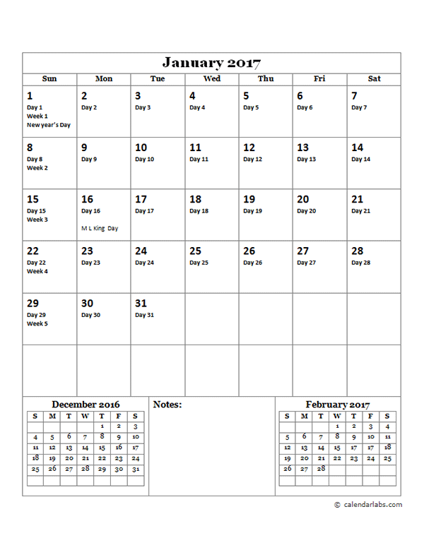2017 Julian Day Calendar