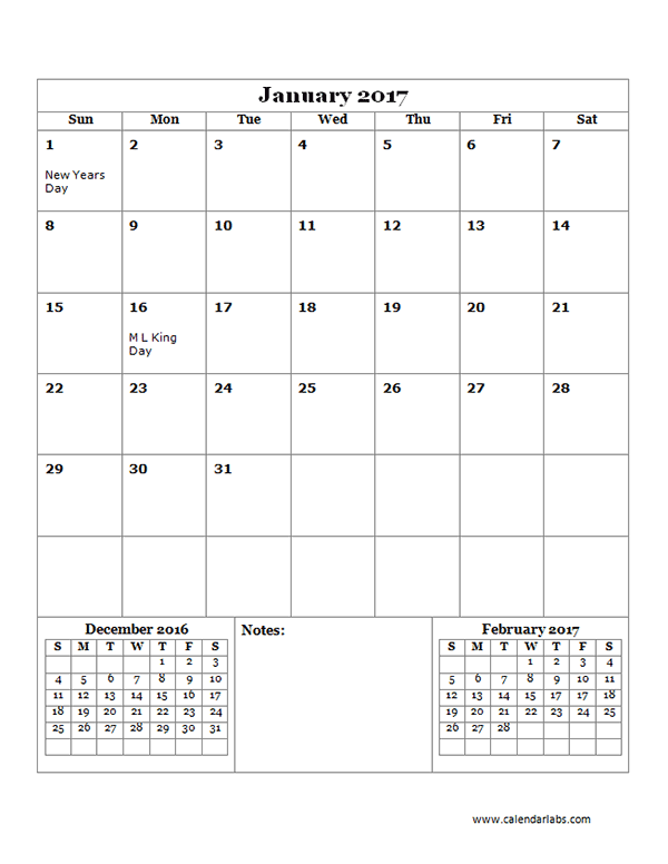 2017 Monthly Calendar Portrait Template