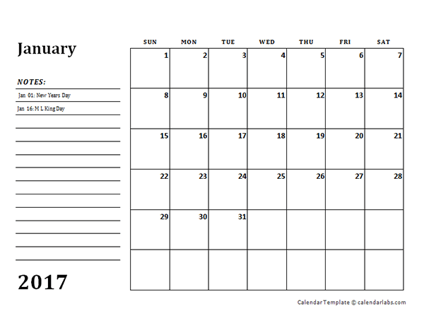 2017 Excel Monthly Calendar With Notes Free Printable Templates Gambaran