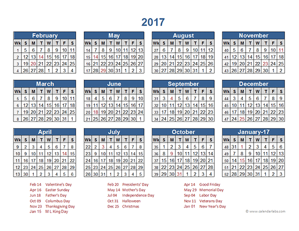 2017 Retail Accounting Calendar 4-4-5