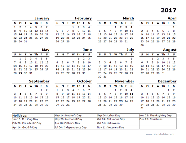 2017 Year Calendar Template US Holidays Free Printable Templates 2017 Year Calendar Template US Holidays Free Printable Templates