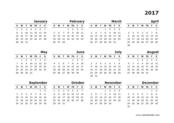 2017 Yearly Calendar Blank Minimal Design Free Printable Templates
