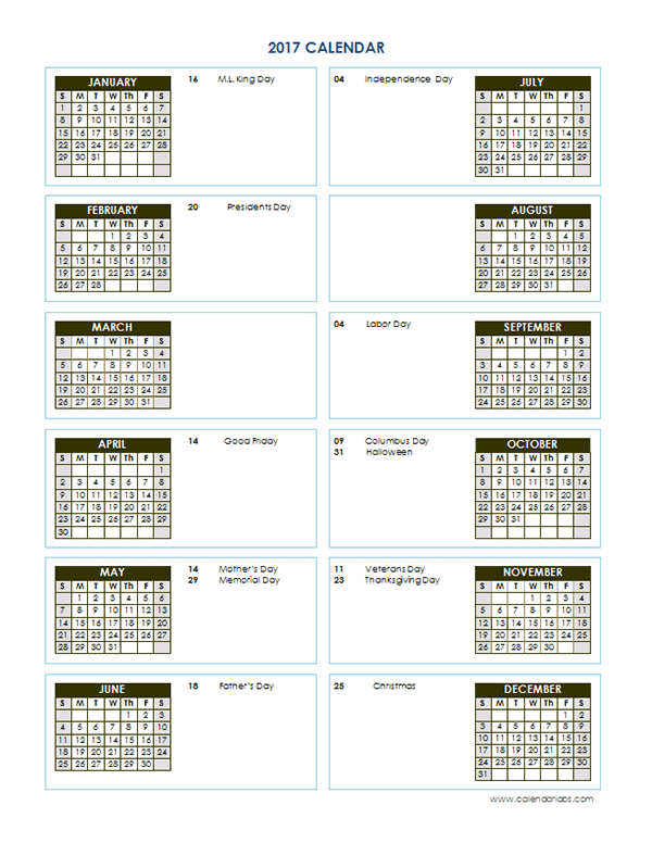 2017 Yearly Calendar Template Vertical 02 - Free Printable 2017 Yearly Calendar Template Vertical 02 - Free Printable