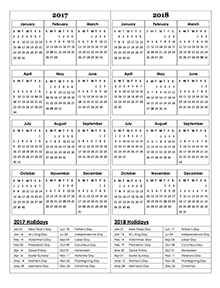 Two Year calendar Template 2017 and 2018