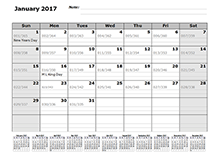 2017 Monthly Julian Calendar 12 Months Bottom