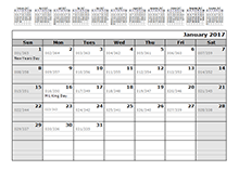 2017 Monthly Julian Calendar 12 Months Top