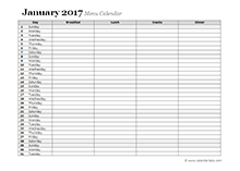 2017 Monthly Menu Planner