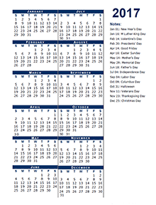 2017 Calendar Template Half Page