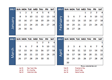 2017 Excel 4 Month Calendar Template