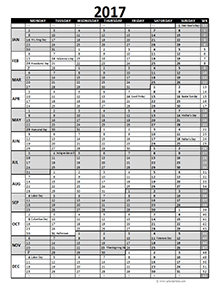 2017 Excel Calendar for Project Planning