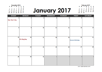 2017 Excel Calendar Planner