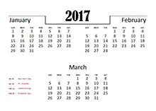 2017 Quarterly Calendar Template