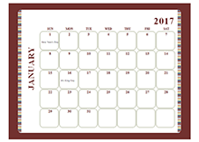 2017 Monthly Calendar Template Large Boxes
