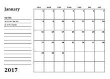 2017 monthly calendar word