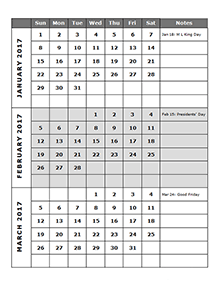 2017 Quarterly Calendar Template 14P