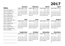 2017 Year Calendar Template US Holidays 02