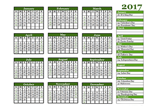 2017 12 Month Calendar Template One Page Free Printable Templates
