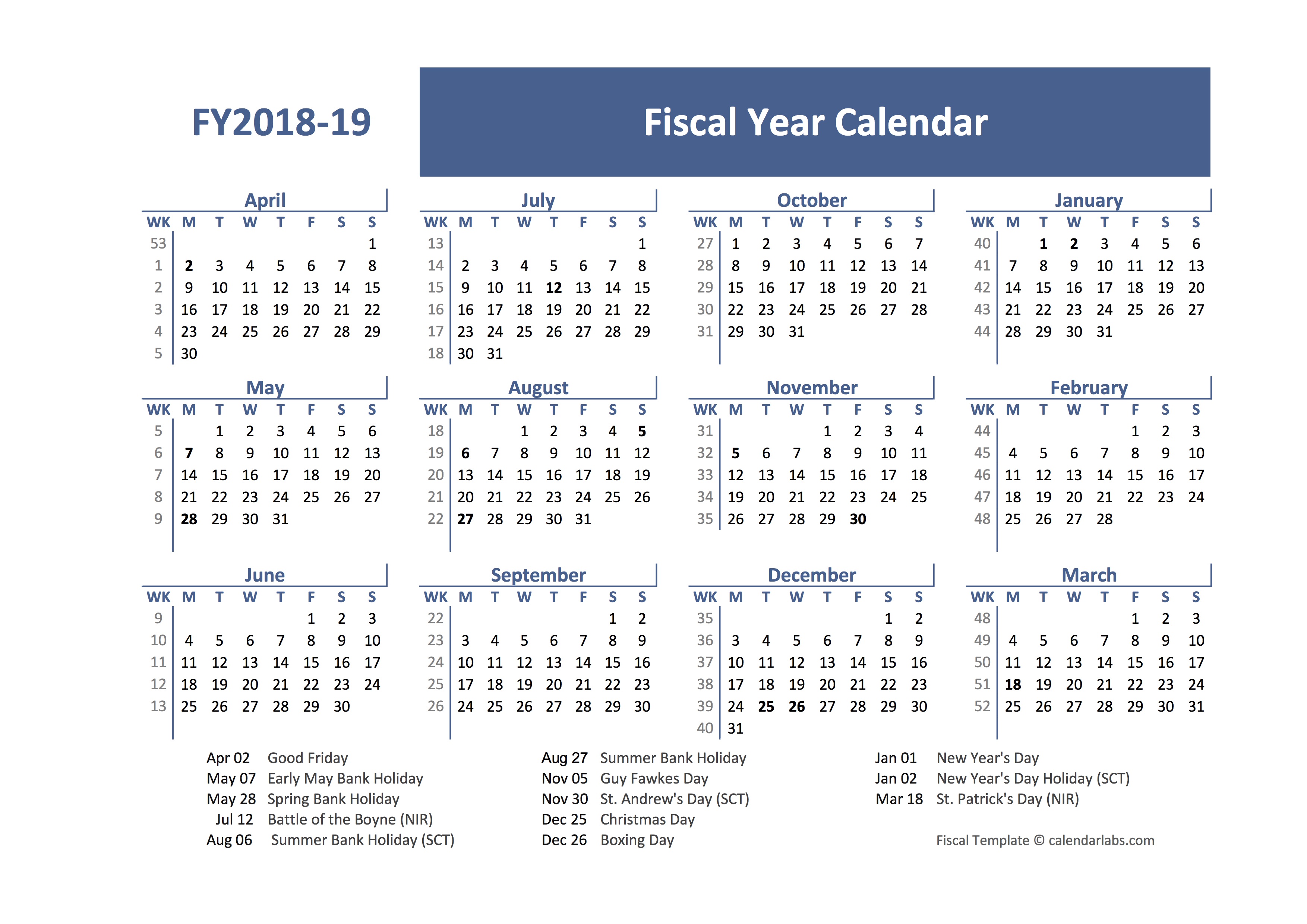 2018 fiscal year calendar template uk free printable quarterly family planner calendar