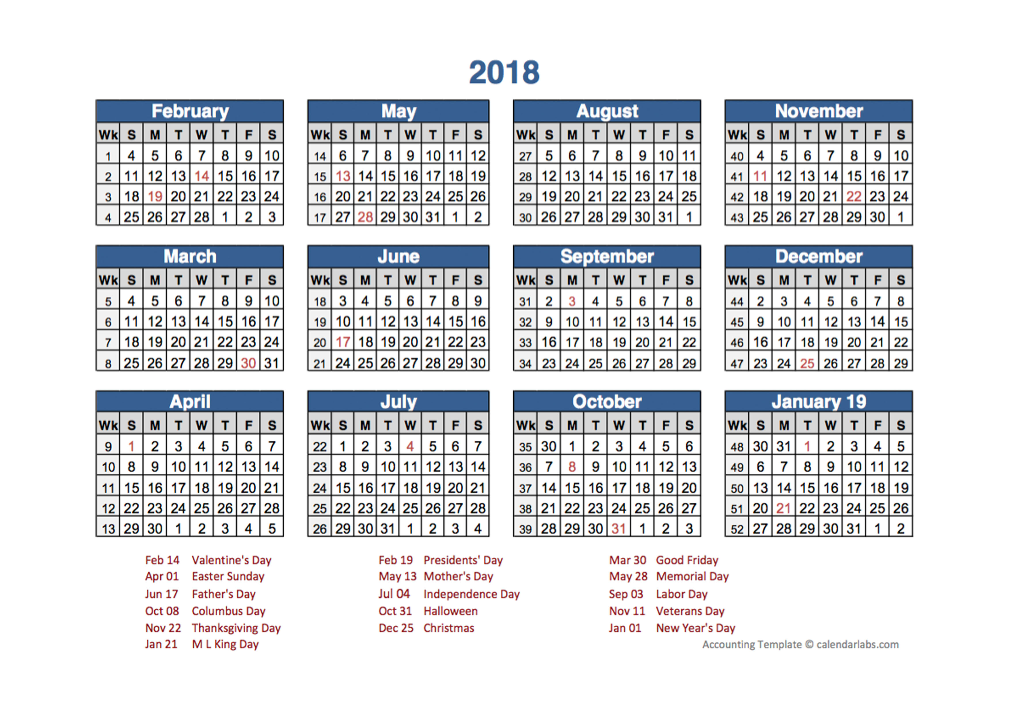 2018 Retail Accounting Calendar 445 Free Printable Templates