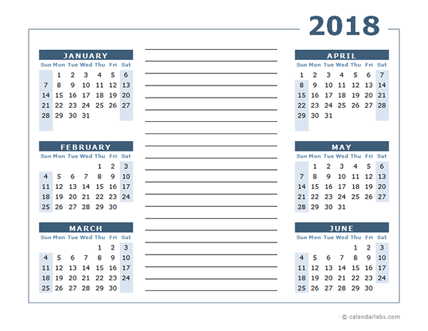 Blank Two Page Calendar Template For 2018 Free Printable
