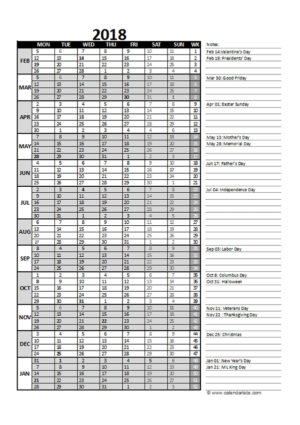 2018 Accounting Month End Close Calendar
