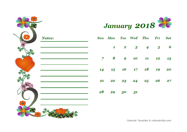 2018 Blank Calendar Design Template