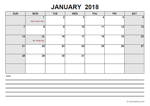 2018 Pdf Calendar Template