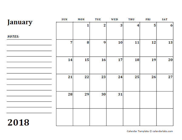 blank printable calendar 2018