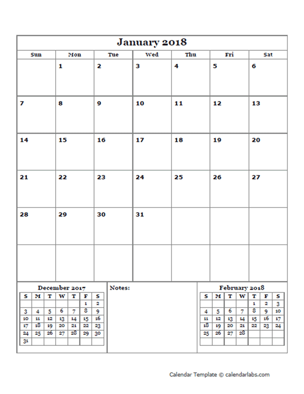 2018 Blank Monthly Planner