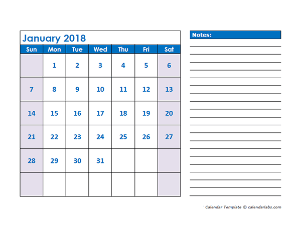 2018 blank calendar