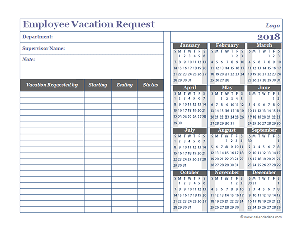 2018 Business Employee Vacation Request - Free Printable Templates